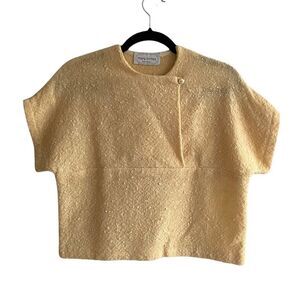 HAND WOVEN Crew Neck Short Sleeve Cropped Sweater Yellow O/S